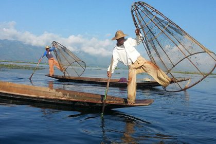 Inle lake fishermen is an iconic image you will see on Inle Lake